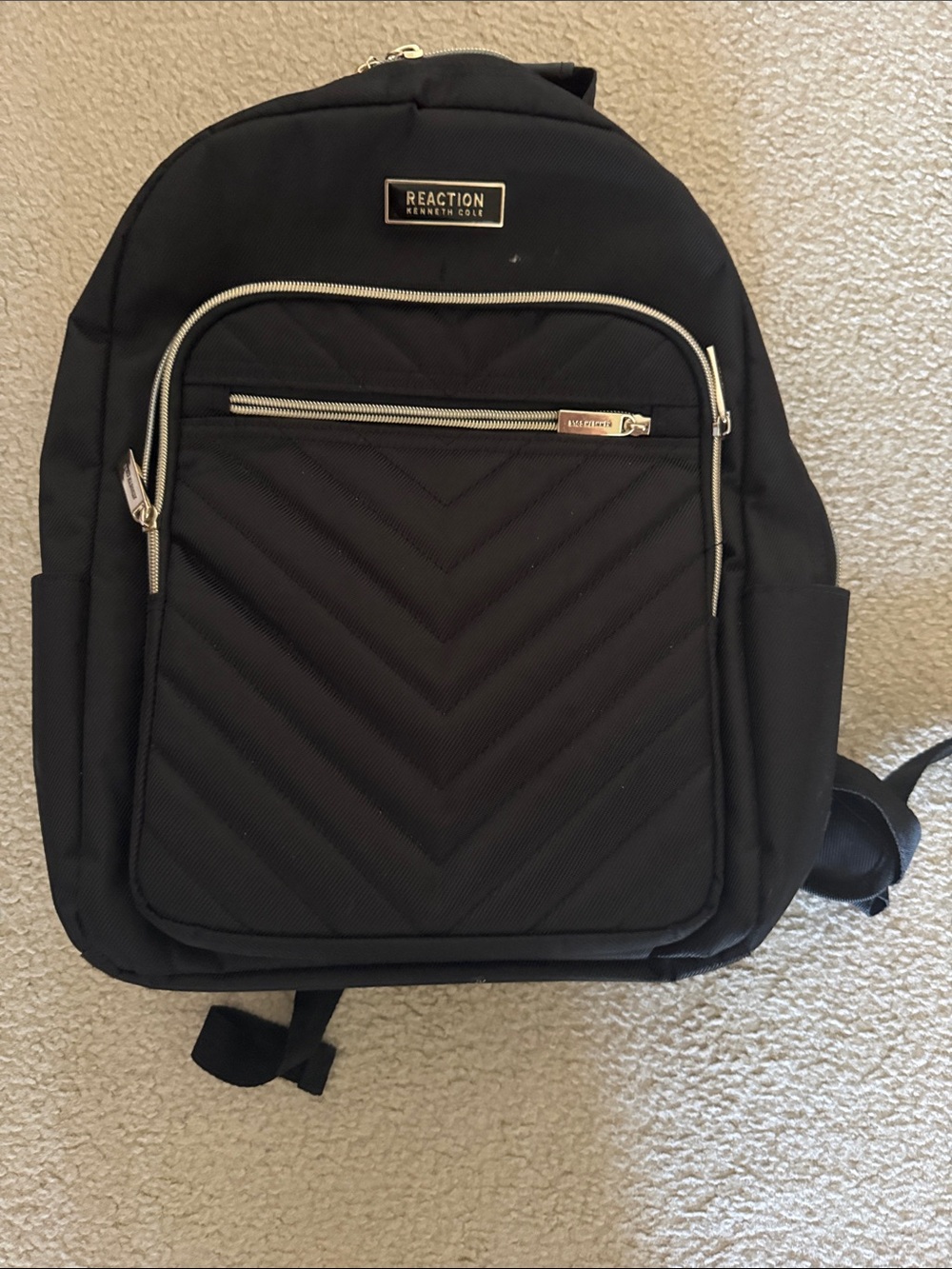 Kenneth Cole Reaction Black Quilted Front Backpack with Gold Hardware